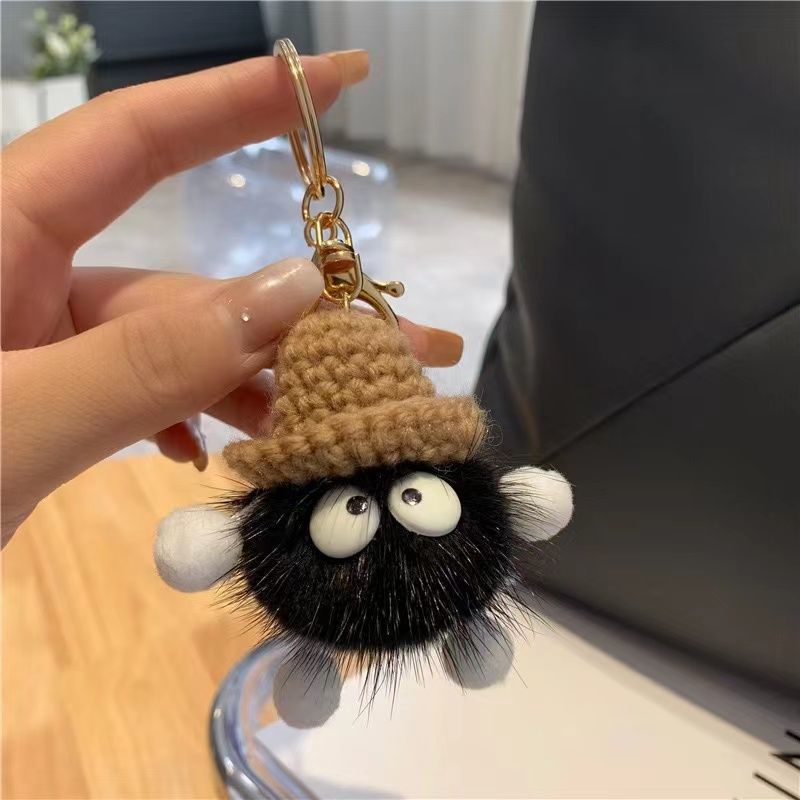 Small Leather Keychain Pendant Creative Personality Car Chain Key Ring Ring Men And Women Bag Hand Rope Pendant Coal Balls_voghion.com