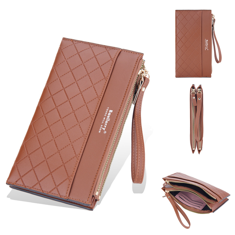Baellerry Nouveau portefeuille long pour femme Petit sac à main matelassé à double fermeture éclair multi-cartes pour femme en gros_voghion.com