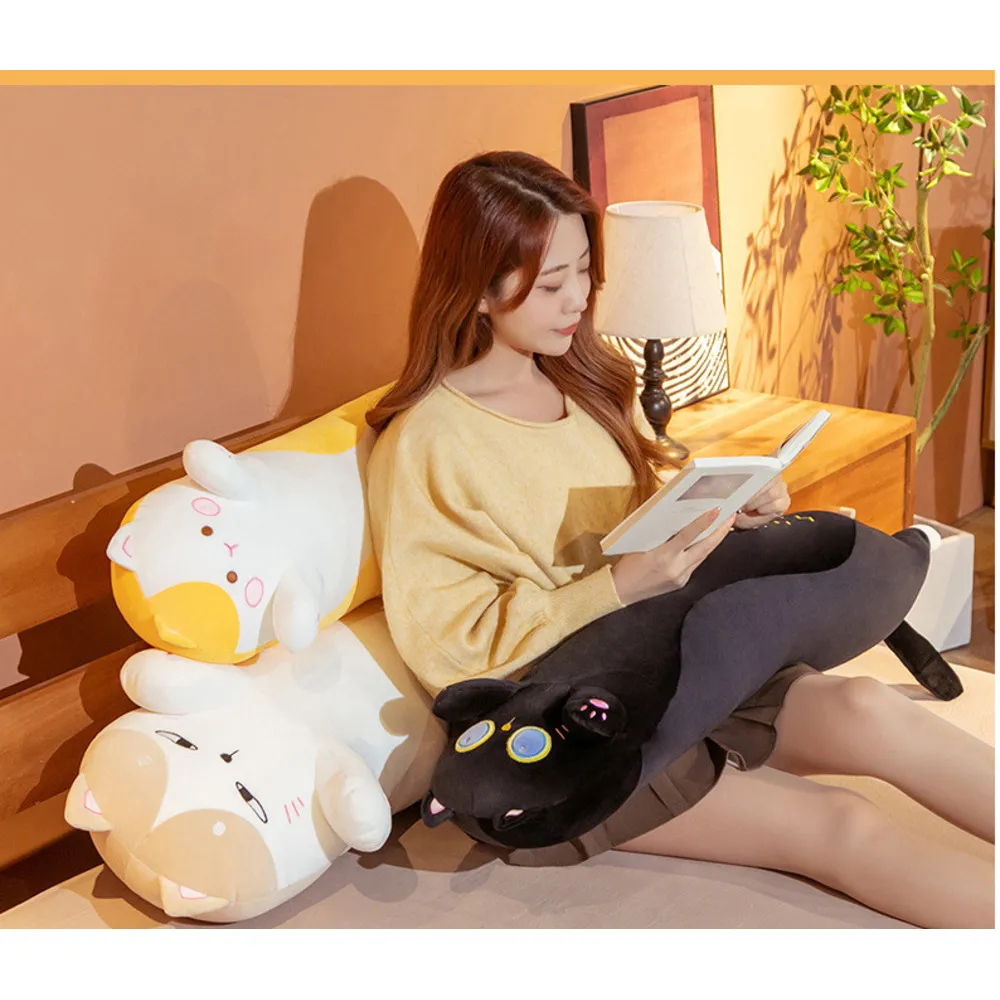 Plīša rotaļlieta radošam kaķim, garš spilvens, spilvens, kāju skava, nomierinošs miegs, noņemama un mazgājama auduma lelle_voghion.com