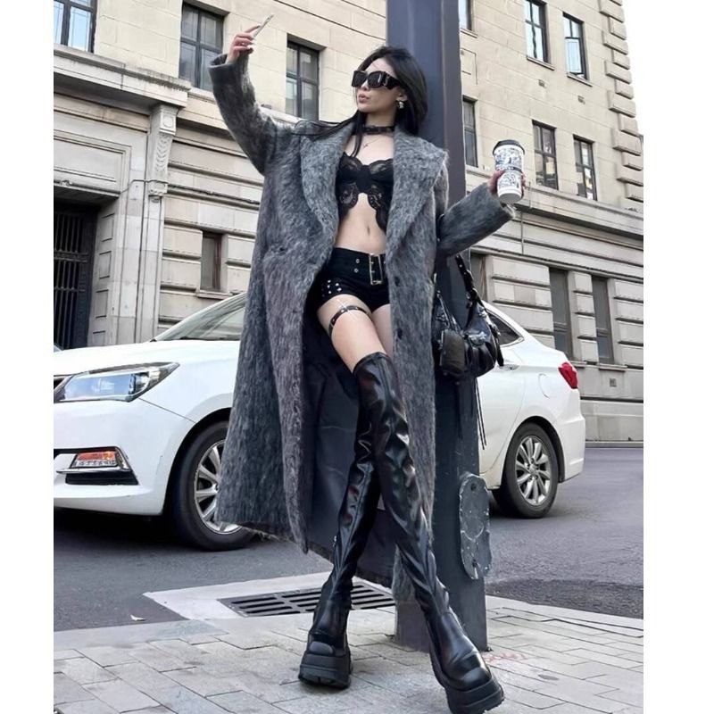 Trench oversize unisex – Lungo e minimalista in misto lana franco-coreano (80-100 cm) – Spolverino Lazy Chic con bottoni per coppie (M-3XL, grigio)_voghion.com