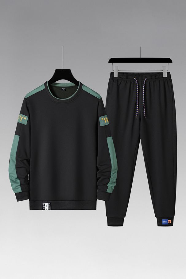 Ανδρικά ρούχα Ανδρικό casual αθλητικό κοστούμι ανδρικό μακρυμάνικο παντελόνι σετ δύο τεμαχίων με ραφές αντίθεσης χρώματος ανδρικό φούτερ μπλουζάκι με στρογγυλή λαιμόκοψη_voghion.com