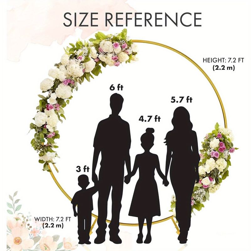 7.2FT Gold Round Backdrop Stand: Ideal For Weddings, Birthdays, Baby Showers & Graduations. Stable Metal Frame For Balloon Arches, Circle Garland. A Circle Backdrop Stand For Party Decor_voghion.com