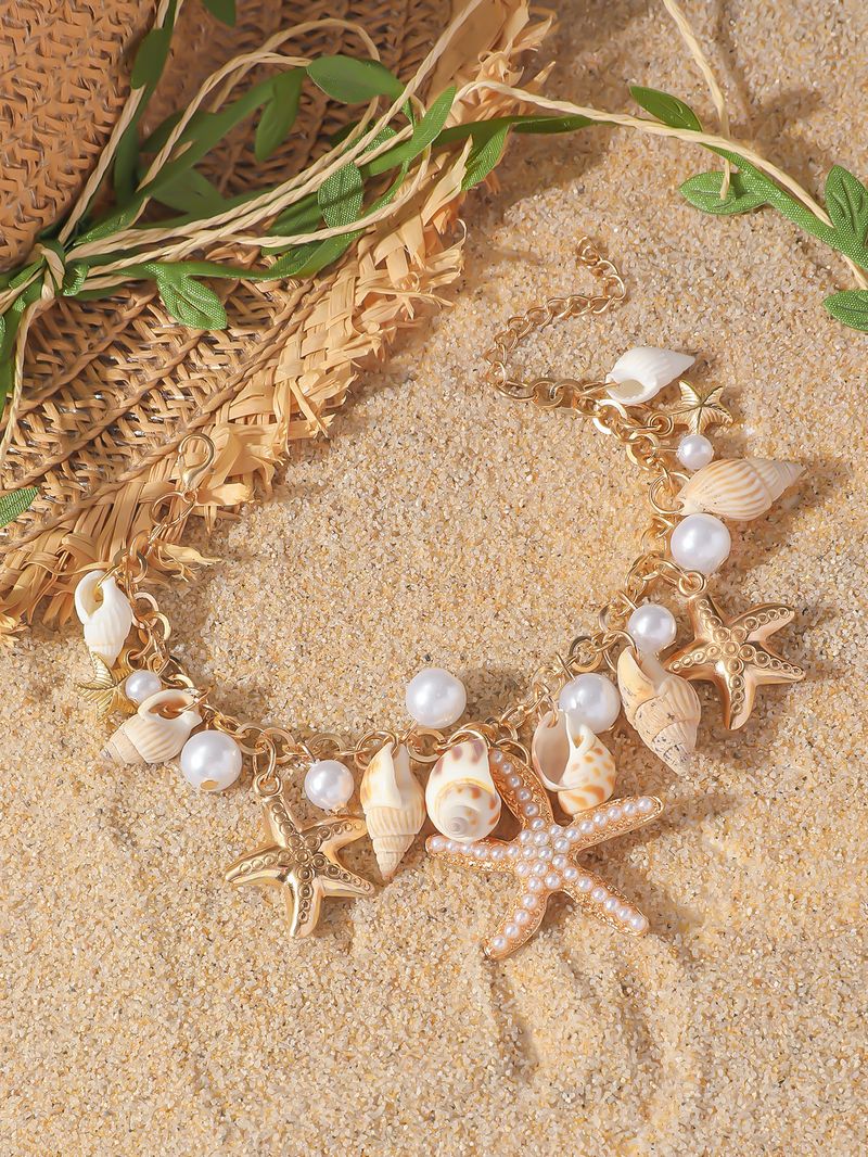 Conch Seestern Urlaub Böhmischen Stil Mode frauen Shell Perle Fußkettchen_voghion.com
