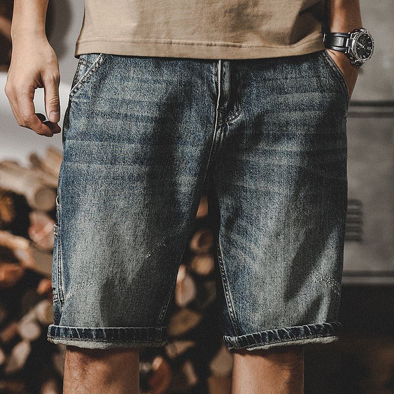 Abbigliamento da uomo Pantaloncini in denim casual da uomo Pantaloncini estivi larghi e dritti da uomo Pantaloncini lavati con fori da uomo_voghion.com