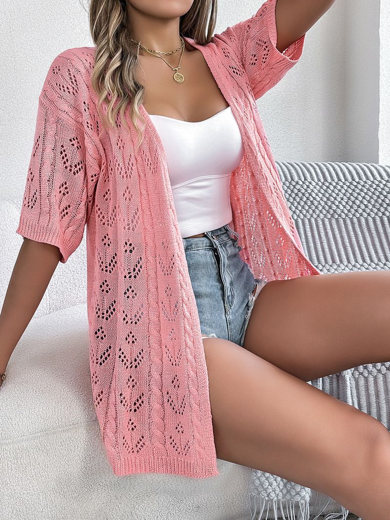 Women's Clothing Spring And Summer Hollow Short Sleeved Knitted Cardigan Vacation Sun Protection Shirt Women's Clothing_voghion.com