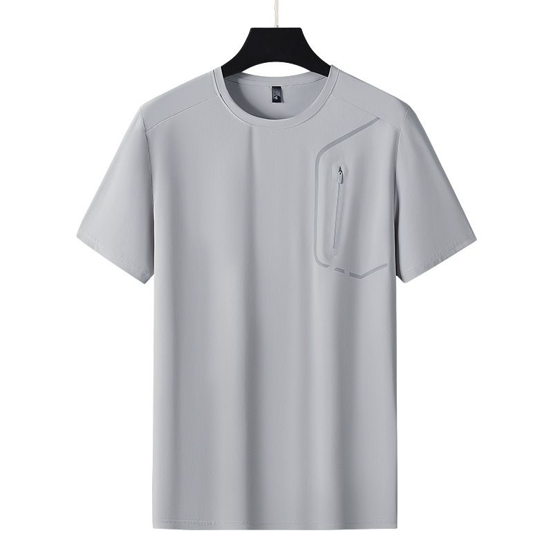 Men's Clothing Summer Ice Silk Short Sleeved Men's Chest Zipper T Shirt High Elastic Short Sleeved Men's Outdoor Quick Drying T_voghion.com