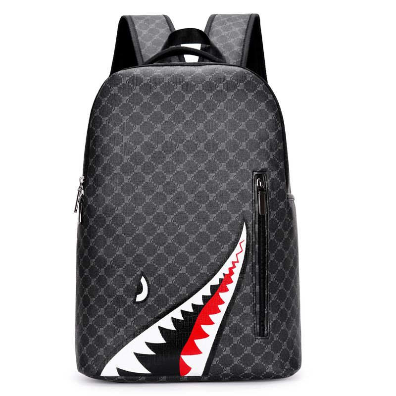 Men's PU Leather Backpack Casual Plaid Travel Backpack Large Capacity Plaid Schoolbag Computer Bag_voghion.com