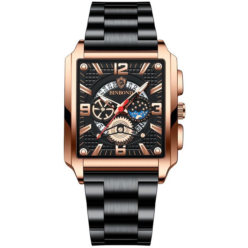 Authentic Men Watch Square Stainless Stee Waterproof Man Wristwatch Luxury Quartz Calendar Hollow Original_voghion.com