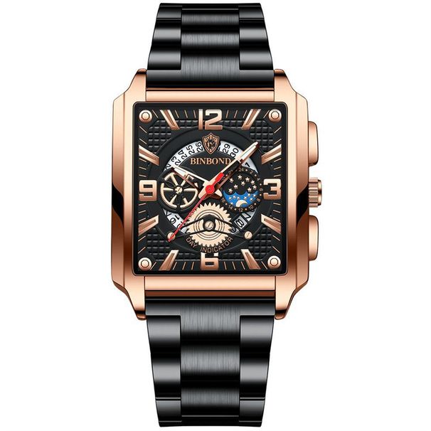 Authentic Men Watch Square Stainless Stee Waterproof Man Wristwatch Luxury Quartz Calendar Hollow Original_voghion.com