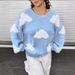Oversize-Pullover mit Wolkenmuster – Weicher und stylischer Pullover für Damen (S-L, Blau)_voghion.com