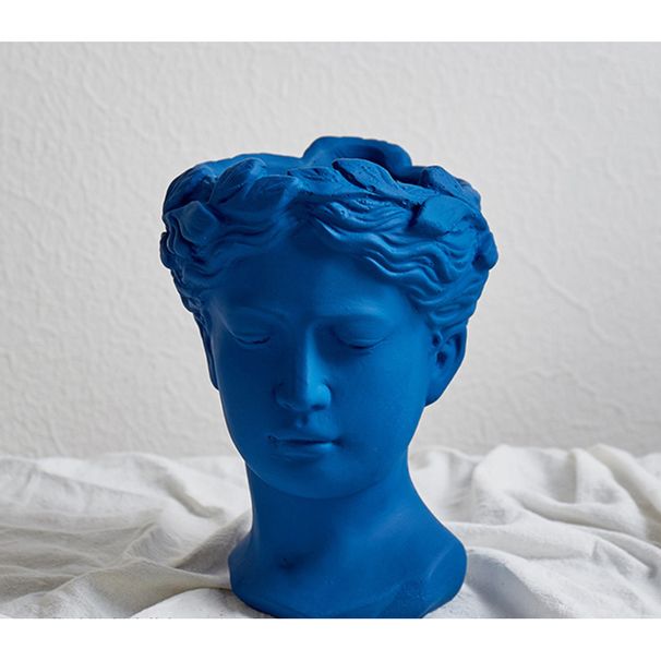Creative Human Face European Art Vase Cement Head Flower Pot Venus Greek Goddess Statue Ornament_voghion.com