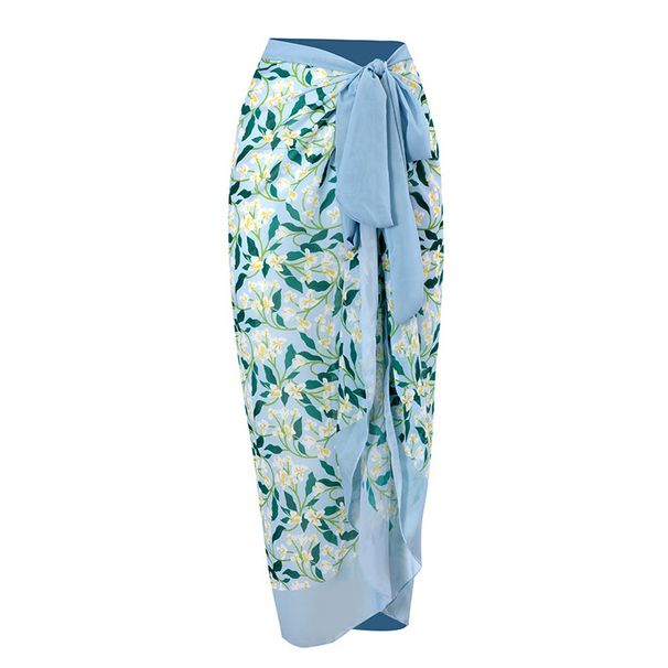 Bohemian resort style three-piece swimsuit Multicolor printed beach spa gauze skirt_voghion.com