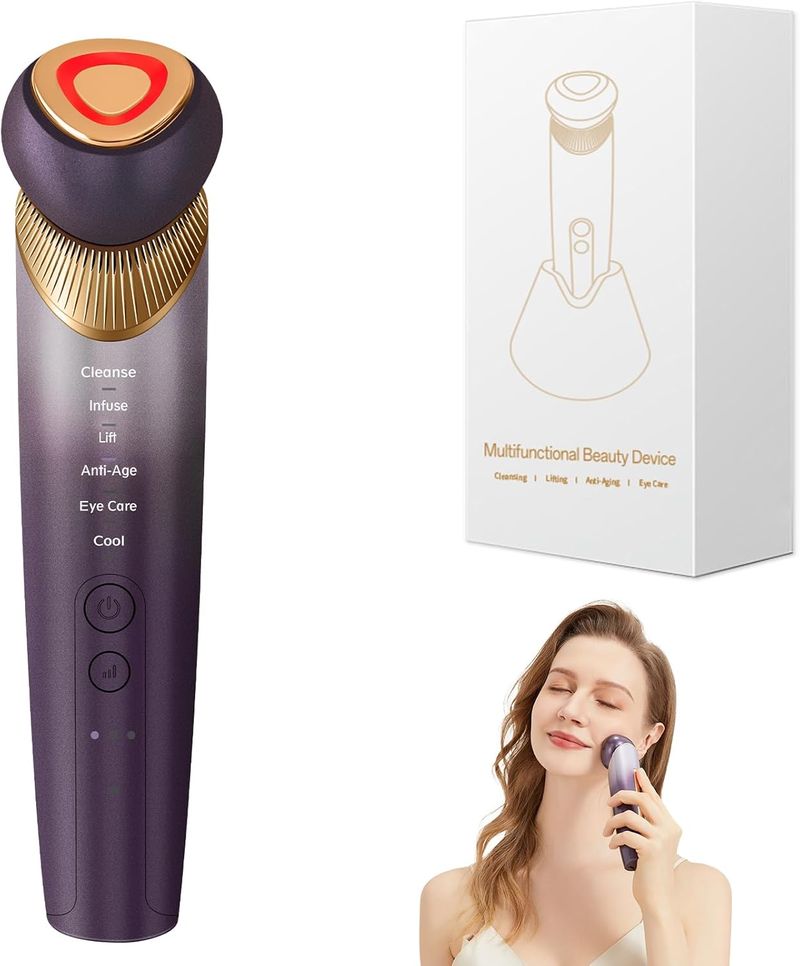 Yuonry 6-in-1 Anti-Aging-Augenpflege, straffendes Hals- und Nackenlifting, 5-Farben-Lichttherapie für das Gesicht mit Mikrostrom, Vibration, Wärme,_voghion.com