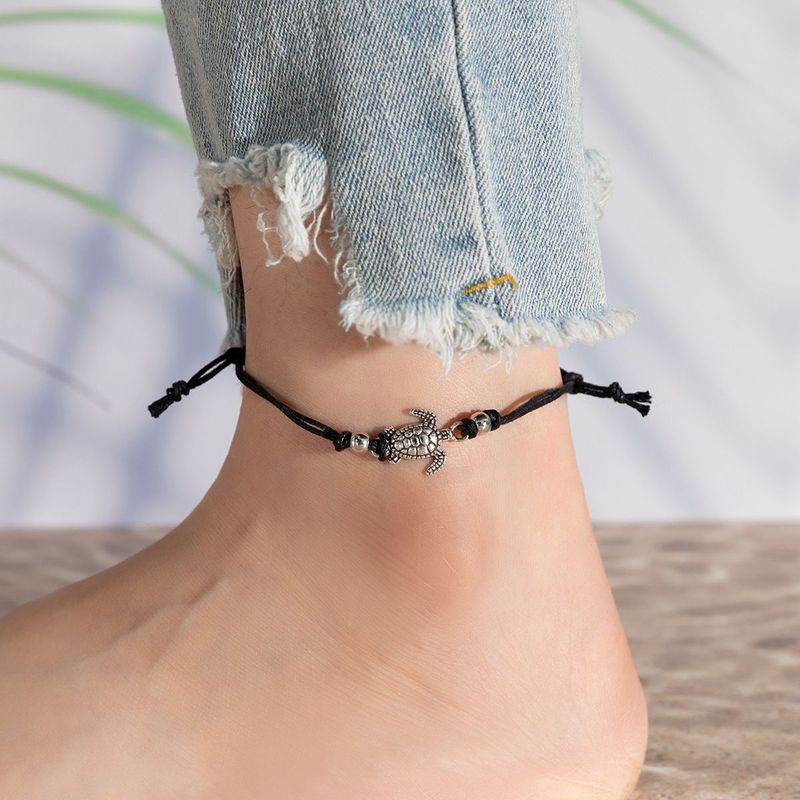 Bracelet For Women Beach Antique Silver Three-Color Sea Turtle Wax Rope Woven Foot Jewelry Adjustable Fashion_voghion.com