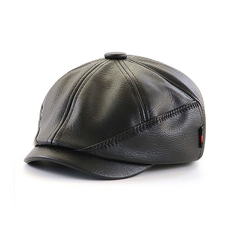 PU Leather Hat For Men, British Style, Spring And Autumn, Versatile Newsboy Octagonal Hat, Women's Duckbill Cap, Painter_voghion.com