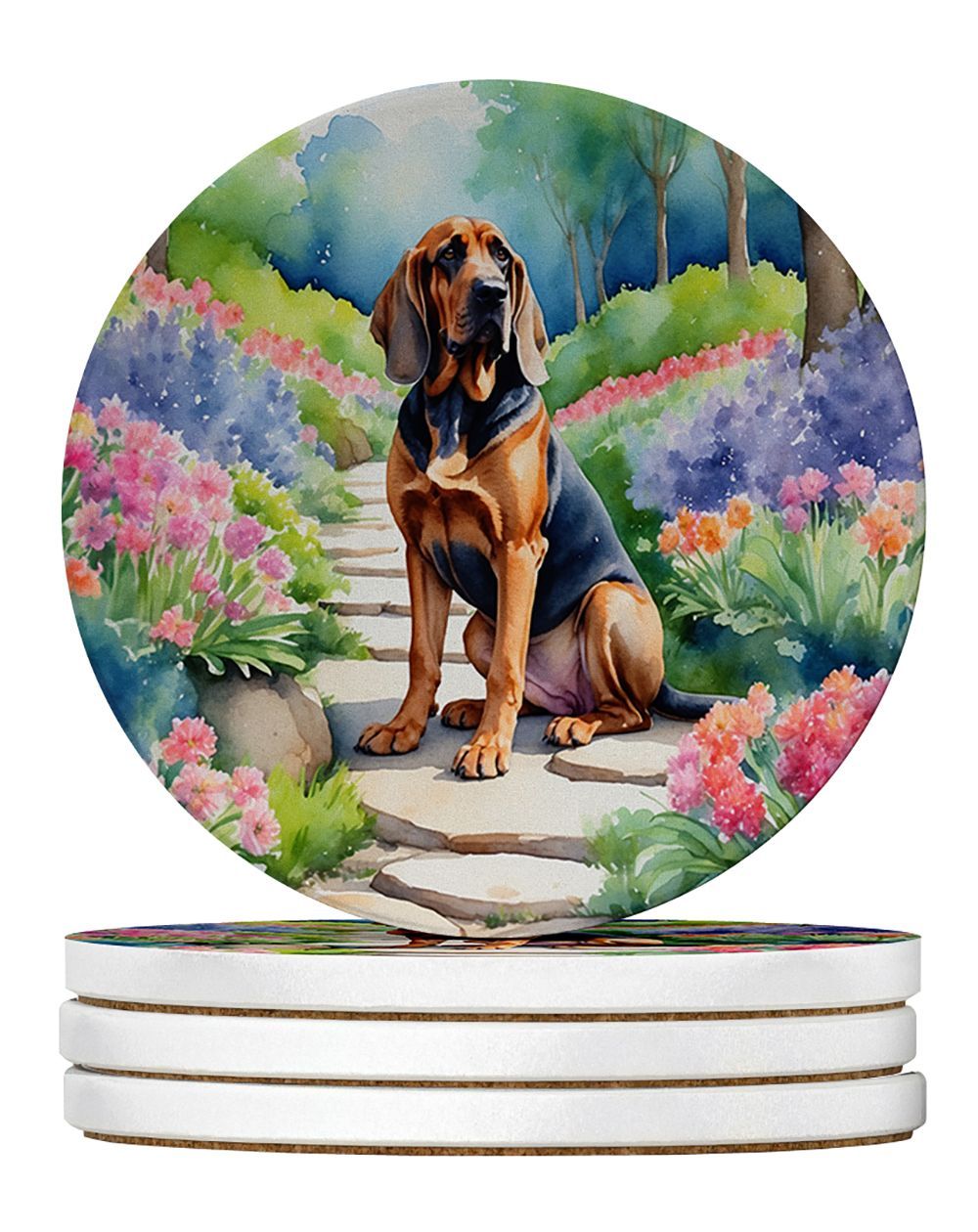 Bloodhound Spring Path Large Sandstone Coasters Pack Of 4 Absorbent Round Coasters Decor Gifts For Men Or Women, 4 In, Multicolor_voghion.com