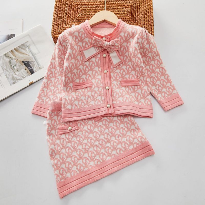 Pull pour filles, édition coréenne, petit Cardigan à nœud vent parfumé + demi-jupe, ensemble deux pièces, automne/hiver 2023_voghion.com