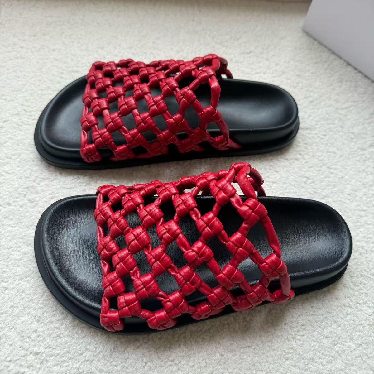 Wanhuo Unlabeled Women's Woven Versatile Thick-Soled Mules Comfortable Platform Slippers Flat Slides_voghion.com