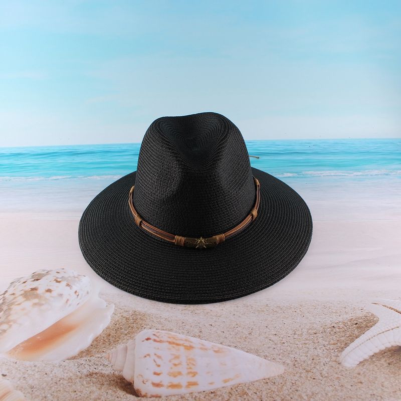 Summer new flat brim women's hat beach sunshade and sun protection straw hat breathable bell-shaped jazz hat factory direct sale_voghion.com