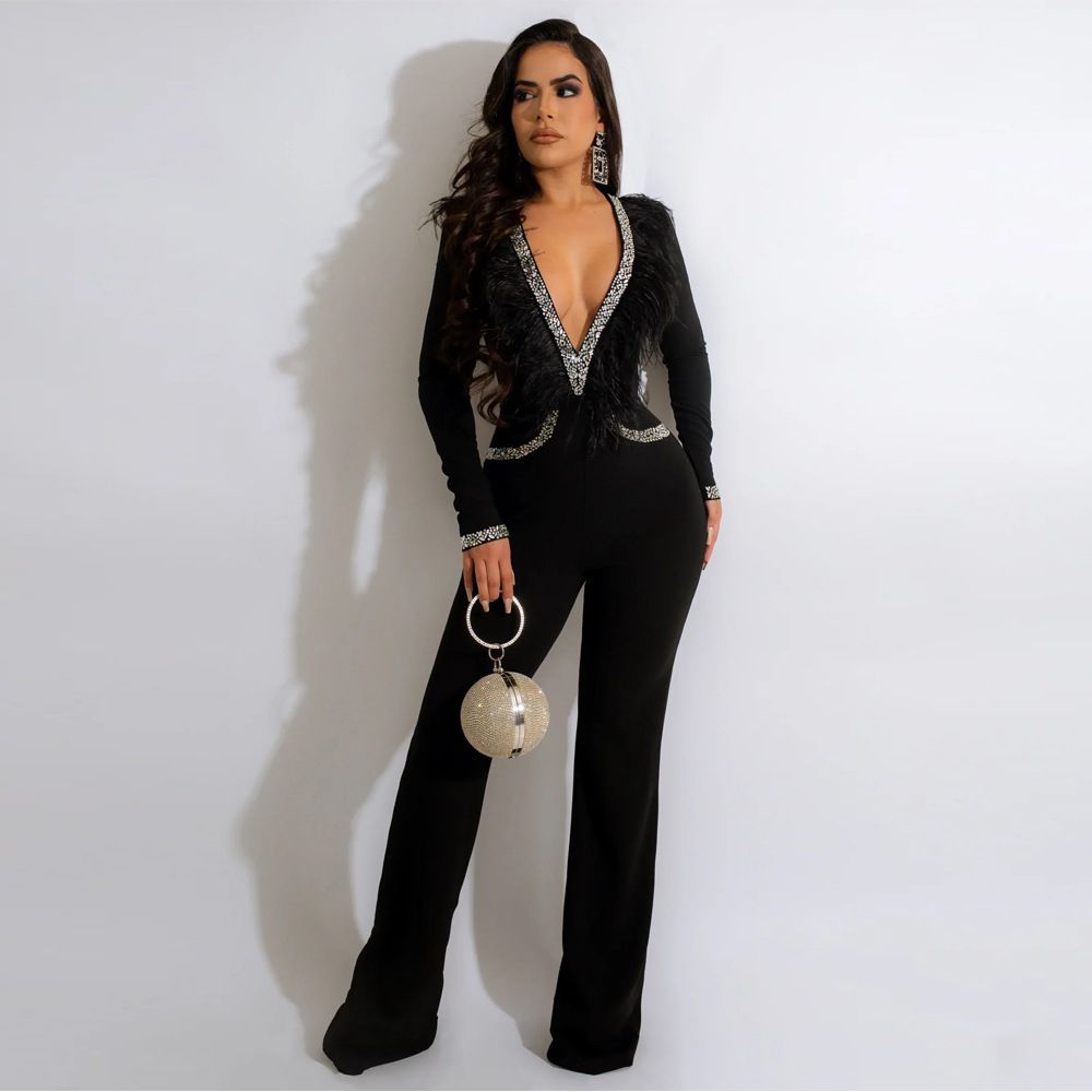 Dammekleeder sexy déif V-förmlech Fiederkragen modesch breetbeen Jumpsuit fir Fraen 22 Hierscht a Wanter waarm Diamantenstil_voghion.com