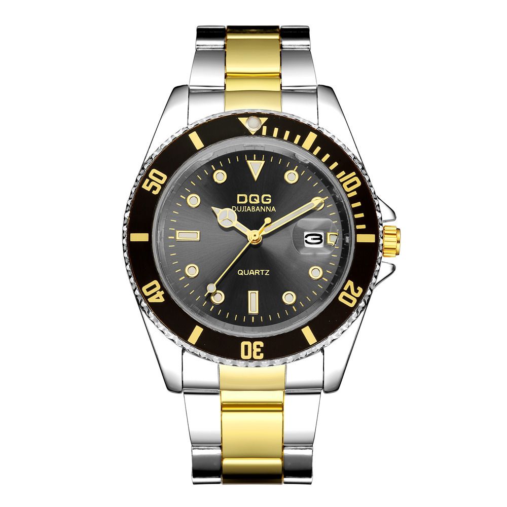 Gold Large Dial Quartz Steel Band Single Calendar Men's Watch_voghion.com