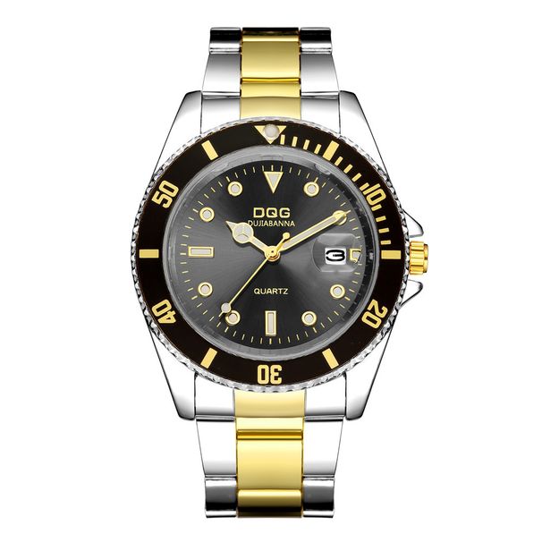 Gold Large Dial Quartz Steel Band Single Calendar Men's Watch_voghion.com