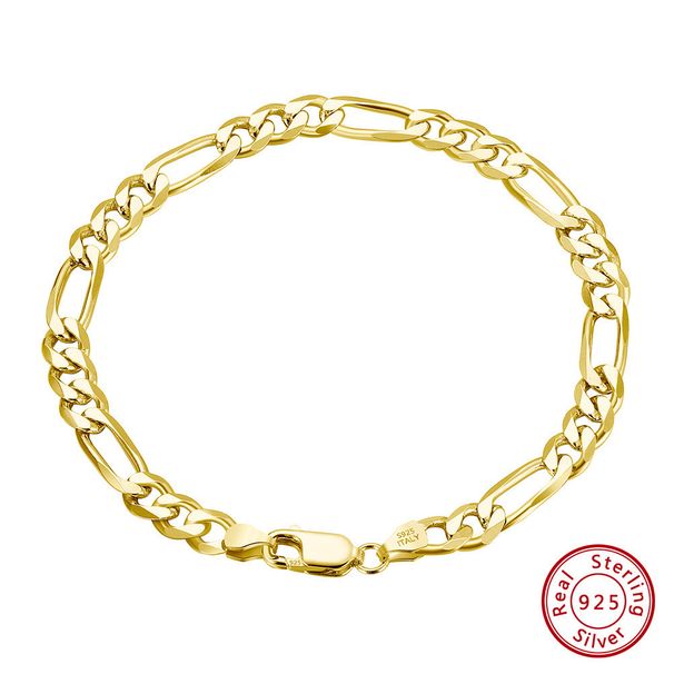 Bracciale Figaro in argento puro da 5 mm con catena madre-bambino intagliata, stile hip-hop unisex_voghion.com