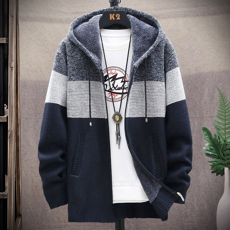 Maglione cardigan da uomo con cerniera e collo alto in maglia spessa_voghion.com