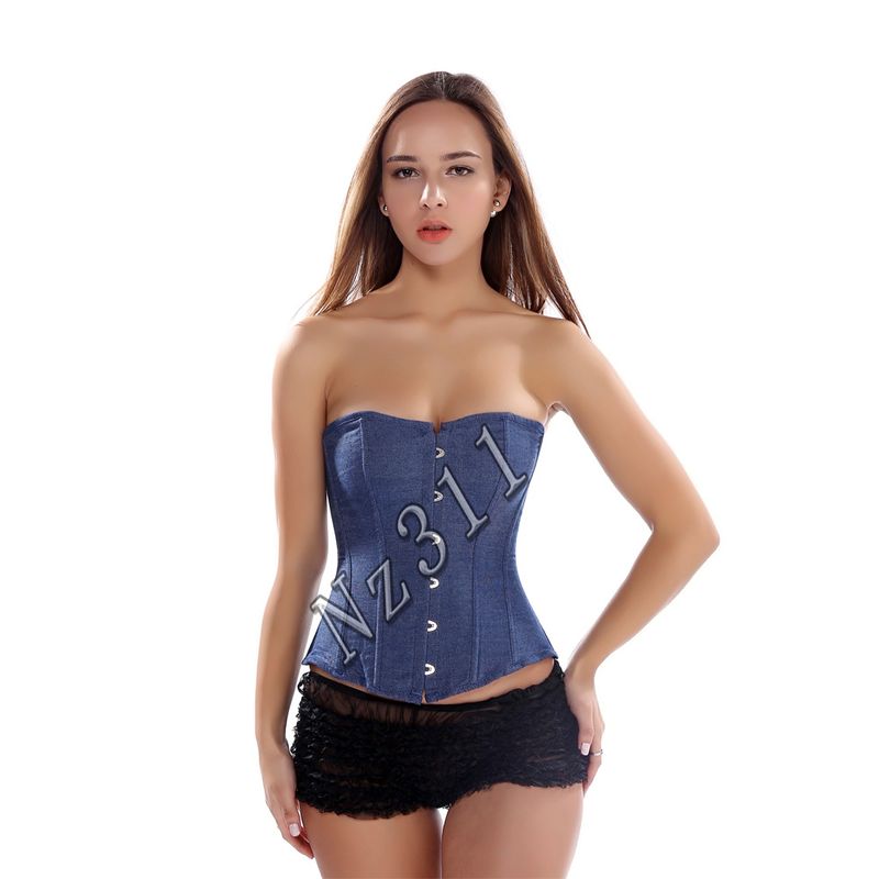 Women's Intimates Palace Blue Denim Corsets Women's Bust Shaping Tops_voghion.com