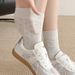 Women's Thin Ins Style, Solid Color, Hollow Mesh, Breathable, White Cotton, Loose Mid Calf Socks, New Wave_voghion.com