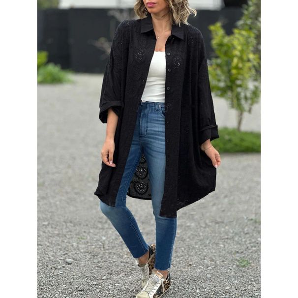 Oversized Damen-Trenchcoat – Langärmlige, bestickte Polyesterjacke mit Schnürung, klassischer Hemdkragen, Größen S–5XL_voghion.com