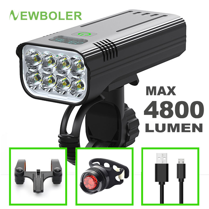 NEWBOLER Cykelljus 4800 Lumen USB Laddbar Regntät MTB Cykelljus Set Med 2 Hållare 10000mAh Ficklampa Cykeltillbehör_voghion.com