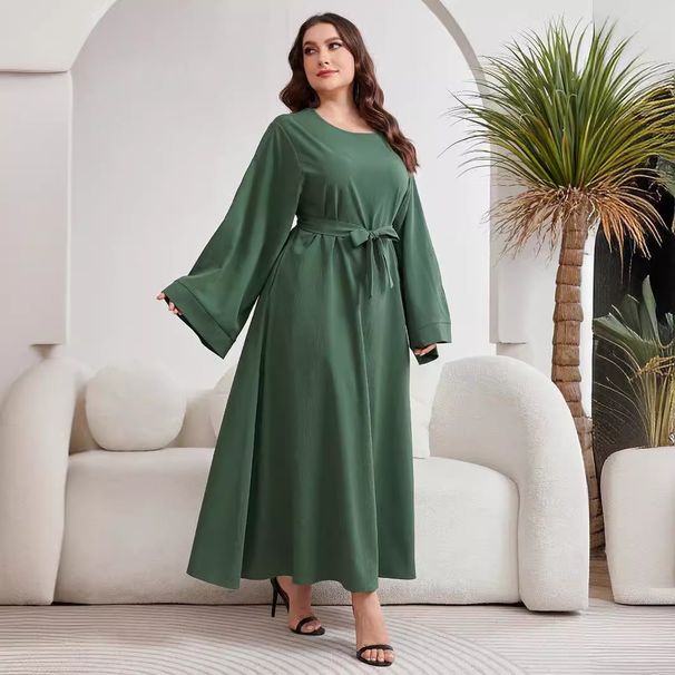 Muslimische Frauen Einfarbig Flare Ärmel Abaya Kleid Kaftan Robe Femme Kleidung MSL129_voghion.com