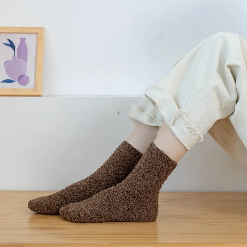 Haruku Autumn Winter Women's Thickened Thermal Coral Fleece Floor Fuzzy Soft Candy Colorful Kawaii Socks_voghion.com
