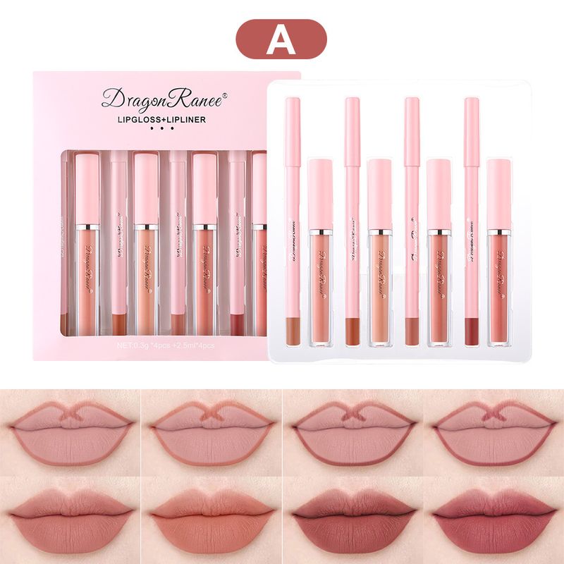 Set di 4 trucchi per labbra: matita labbra waterproof e antiaderente + lucidalabbra, matita labbra opaca per un contorno labbra preciso._voghion.com