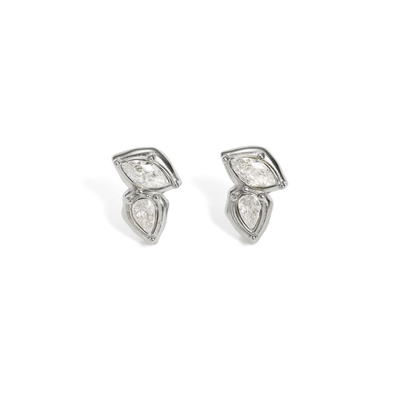 Orecchini da donna in acciaio al titanio placcati oro K retrò, piccoli e squisiti, con combinazione di zirconi_voghion.com