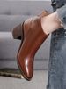 Retro brune vår- og høststøvler med tykk hæl i kalveskinn til dame_voghion.com