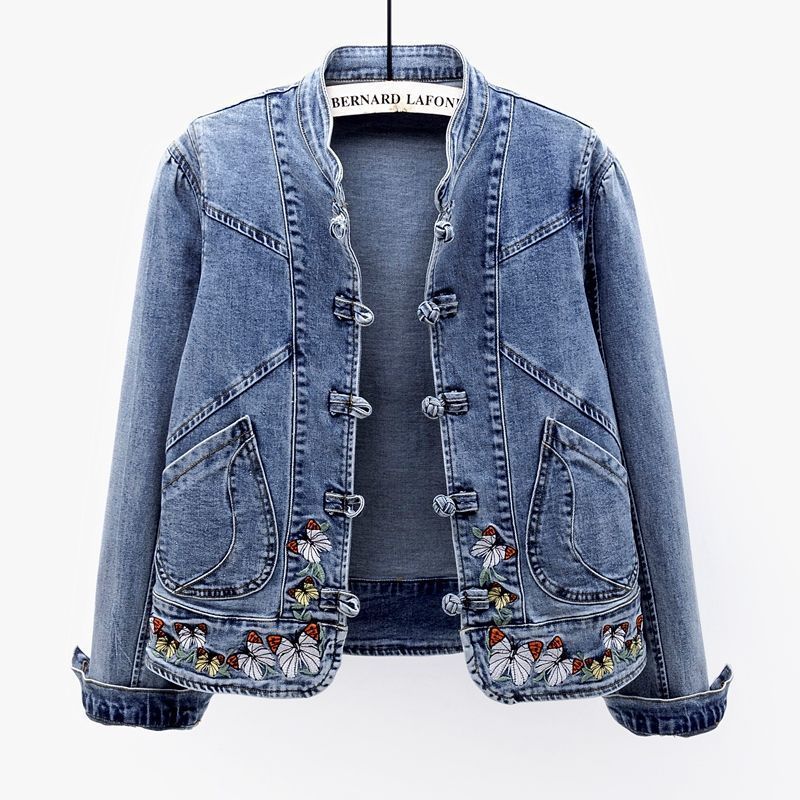 Women Jeans Jacket 2022 New Spring Autumn Clothing Embroidered Short Denim Jackets Female Basic Coat Long Sleeve_voghion.com