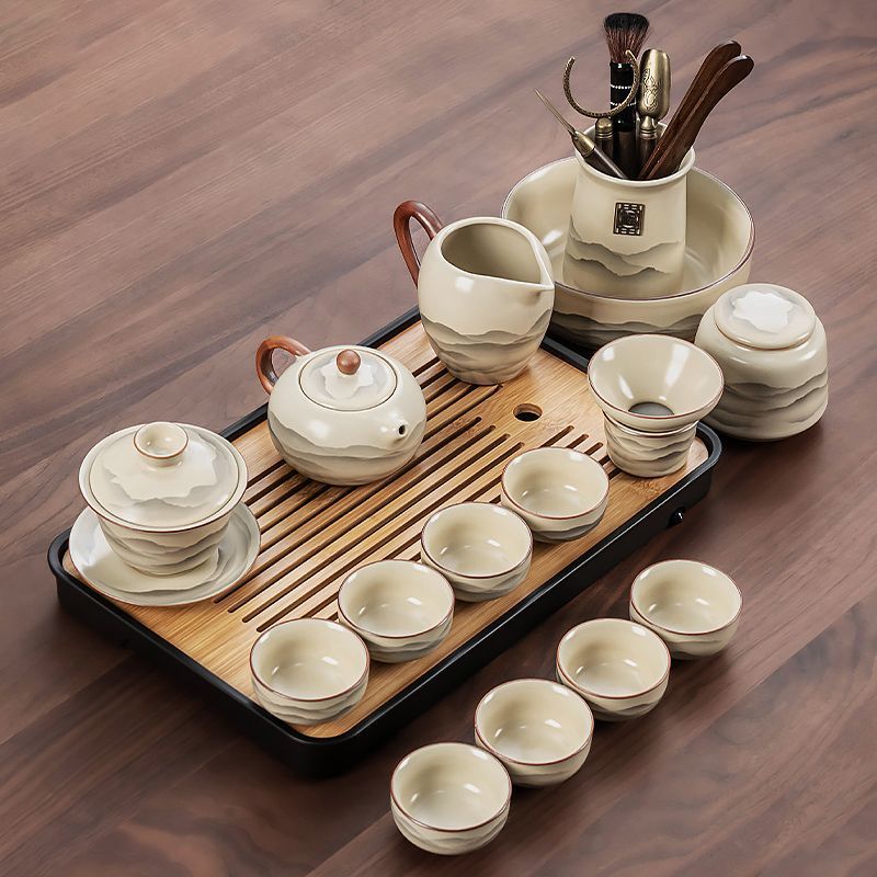 Conjunto de chá de luxo para uso doméstico, com bule e xícara, pintura em tinta Jiangshan Ru Kiln Kung Fu, lançamento 2025._voghion.com