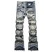 Men's Washed Blue Slim Fit Mid Waist Flared Denim Jeans - High Street Fashion With Embroidery Detail & Elastic Comfort_voghion.com