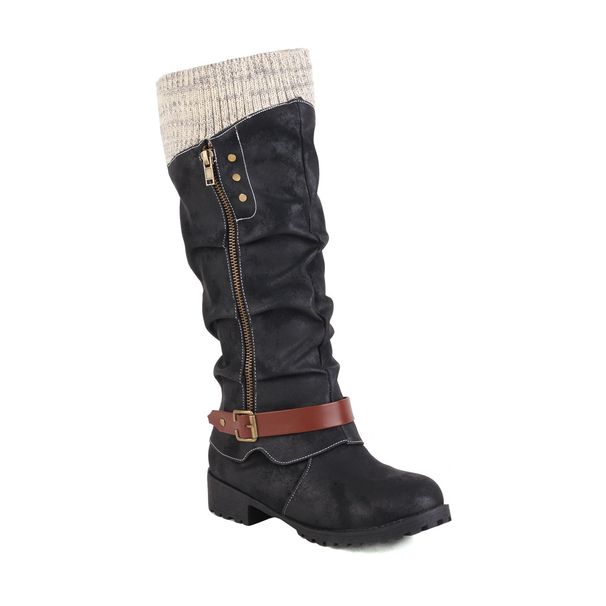 Damenstiefel, wasserdichtes Leder, Western-Stil, hoher Absatz, spitzer Zehenbereich, Reißverschluss, Bürostiefel, Schuhe_voghion.com