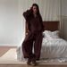 Damen Casual Hoodie & Jogger Set (Langarm, 65% Baumwolle, Pullover, S-XL) – Streetwear Zweiteiler in Wein/Espresso/Wald_voghion.com
