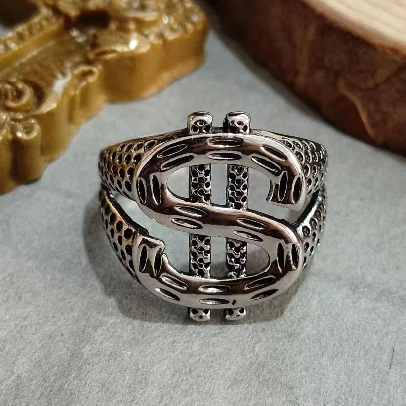 Unisex Trendiger, übertriebener Hip-Hop-Dollarzeichen-Ring mit offenem Design und Punk-Persönlichkeit_voghion.com