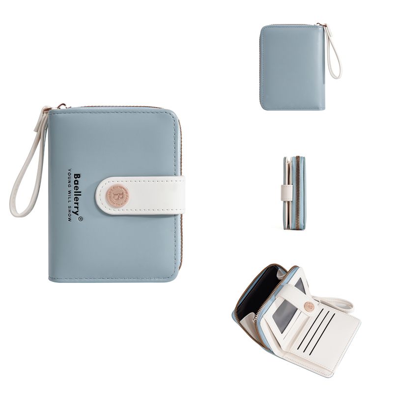 Borse da donna Nuovo stile Portafoglio da donna Corto alla moda Piccolo Multi slot per carte Cerniera Portamonete Ins Borsa per carte di colore a contrasto_voghion.com
