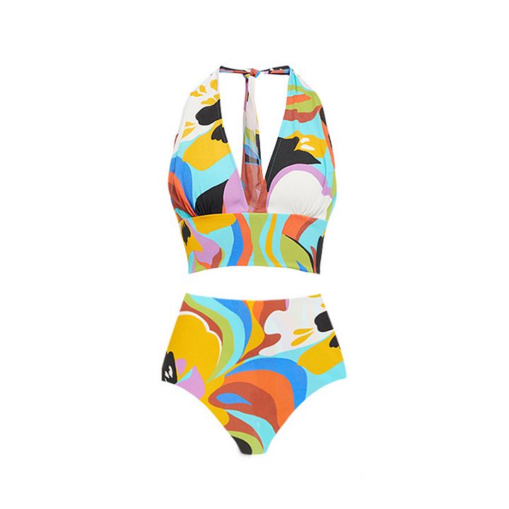 Sexy Bikini-Set mit tiefem V-Ausschnitt für Damen – Badeanzug mit Blumenmuster für Strand und Pool_voghion.com