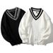 Maglione lavorato a maglia con scollo a V, stile college, per l'autunno, per giovani studenti, uomo_voghion.com