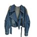 Women's Clothing Leather Denim Short Jacket Vintage Distressed Denim Jacket Women's Casual Oversized Short Coat With Patchwork Design, Retro Blue_voghion.com