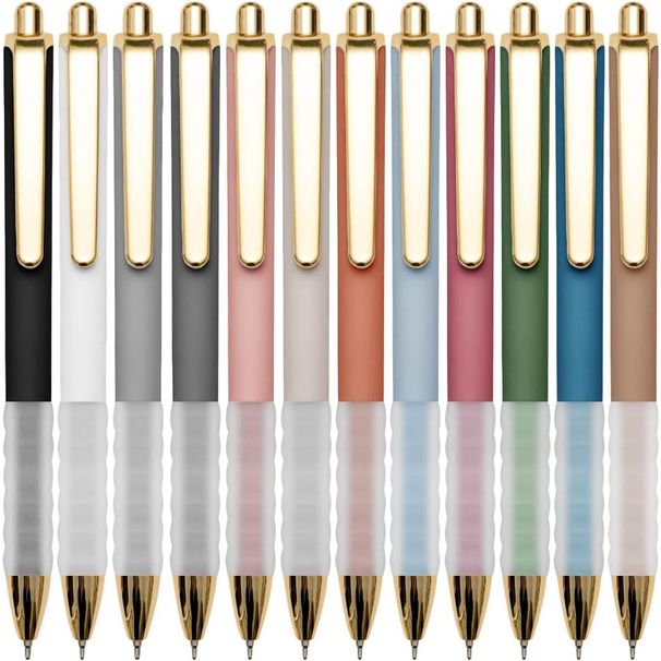 Penna a sfera nera, punta media da 1 mm, con impugnatura super morbida, penna a sfera per uomo e donna, penne a scatto_voghion.com