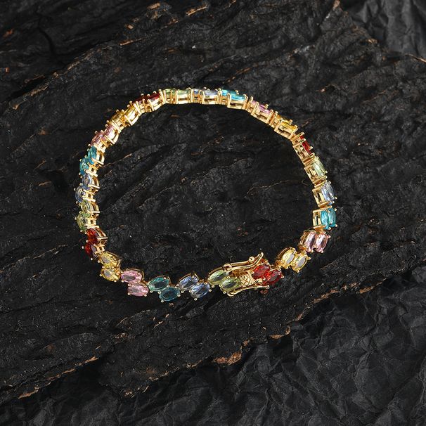 Gioielli da donna, gioielli hip hop, bracciale ovale colorato in zircone, catena a doppia fila a forma di uovo, catena da tennis in zircone intarsiato in rame impilabile_voghion.com