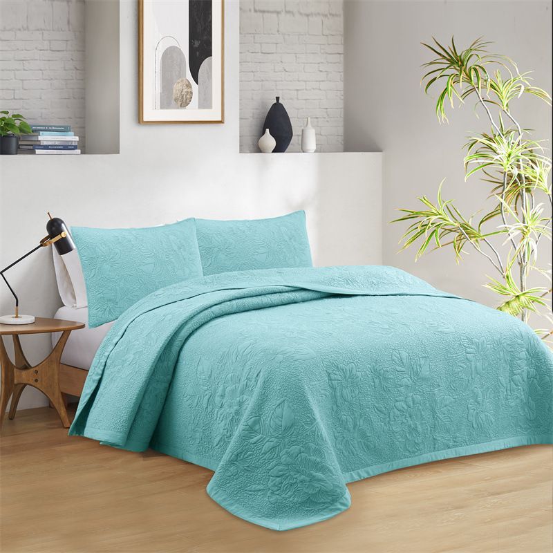 Set copripiumino 100% cotone con ricamo floreale, copriletto vintage leggero e ultra morbido con federe per tutte le stagioni, 3 pezzi_voghion.com